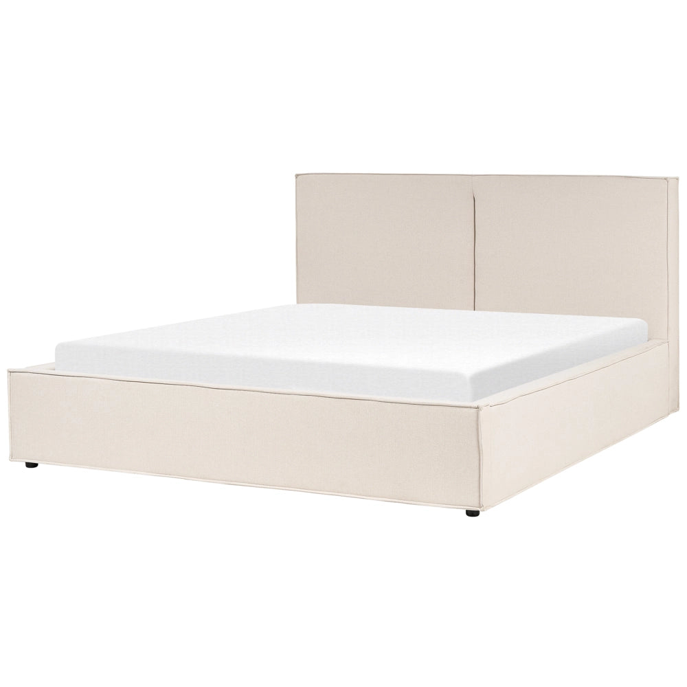 Letto king size 180 x 200 cm beige Rivestimento in tessuto Ottomana di contenitore Telaio a doghe Camera da letto moderna contemporanea