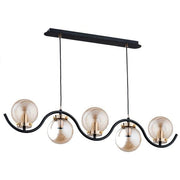 Lampadario Alfa Korda moderno sfere nero/ambra 5xE14