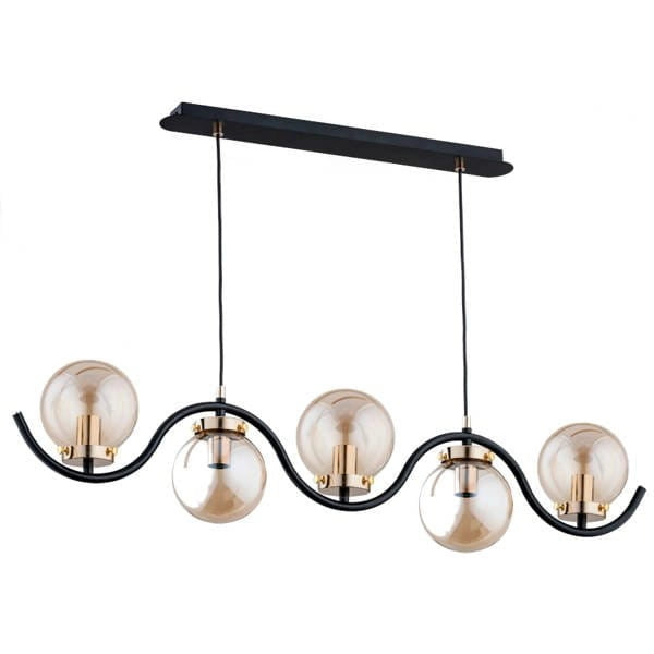 Lampadario Alfa Korda moderno sfere nero/ambra 5xE14