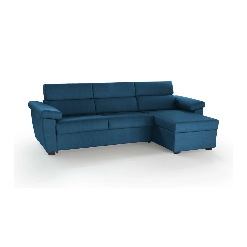 Priverno, Divano Letto con Penisola Sfoderabile Made in Italy, 285x160 cm blu