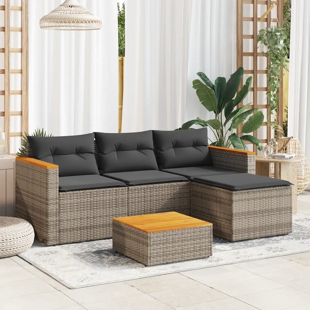 Set Divani da Giardino 3 pz con Cuscini Grigio in Polyrattan 365827