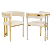 Set di 2 sedie da pranzo con schienale ergonomico e seduta imbottita in chenille beige e oro
