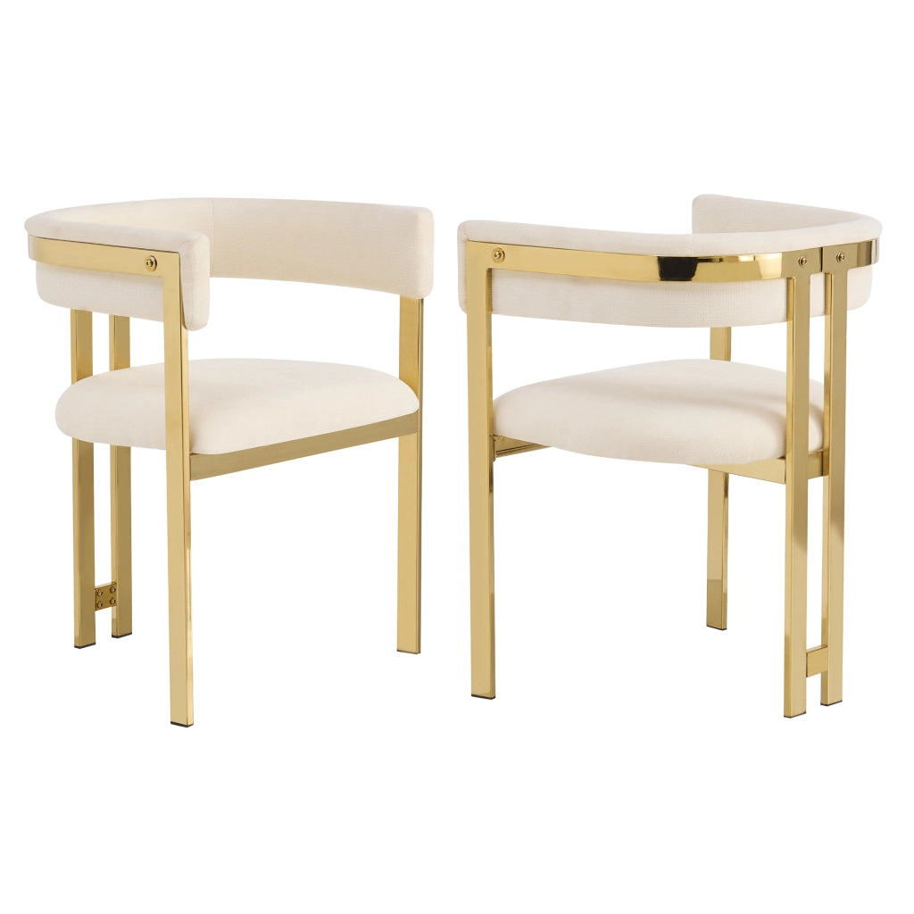 Set di 2 sedie da pranzo con schienale ergonomico e seduta imbottita in chenille beige e oro