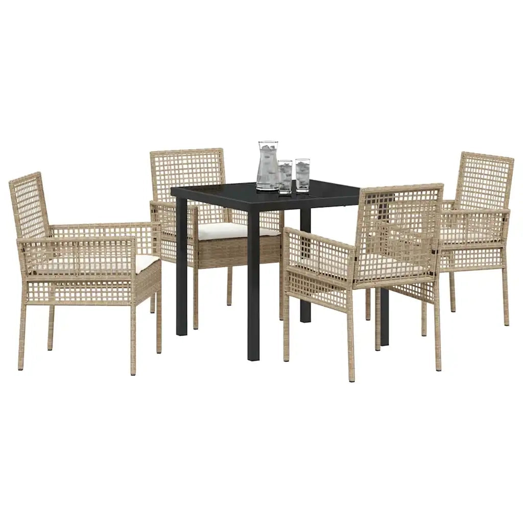 Set da Pranzo per Giardino con cuscino 5 pcs Beige polyrattan