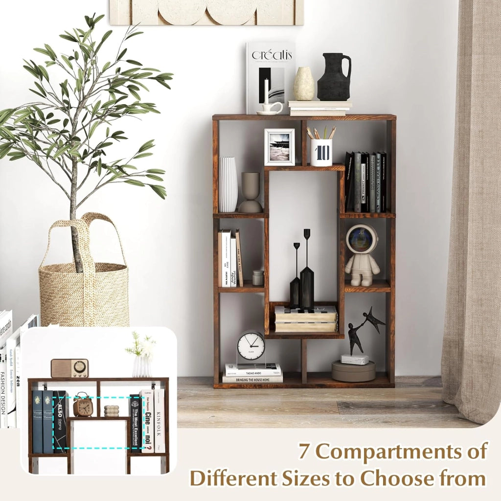 Scaffale per libreria, divisorio in legno, con 7 scomparti, 60 x 20 x 90 cm, per soggiorno, studio e camera da letto (bianco)