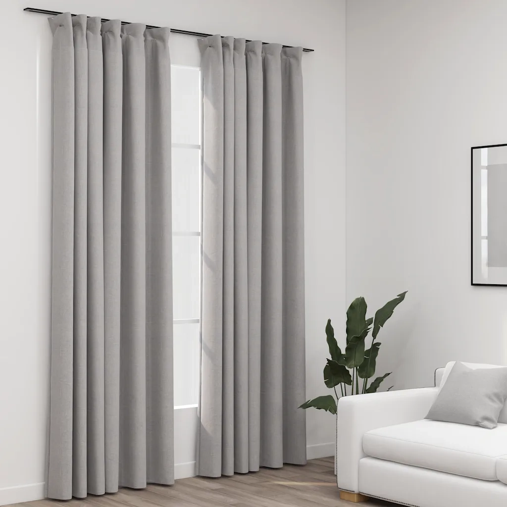 Tende Oscuranti | Tende Blackout con Ganci Effetto Lino 2 pz Grigie 140x245 cm