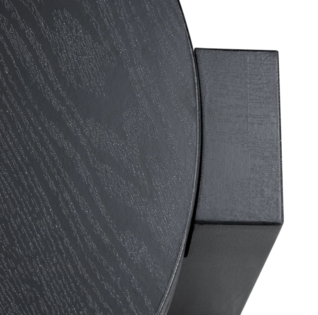 Tavolino da caffè rotondo a due livelli in MDF effetto legno nero e vetro grigio; 61 cm
