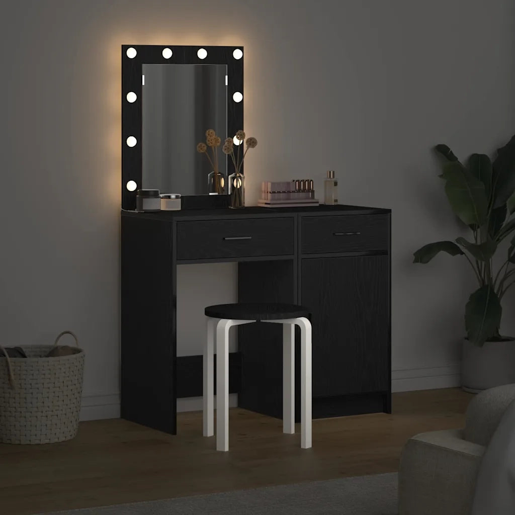Toeletta | Tavolo da Trucco 2 pz Nero 50 x 41 x 135 cm Legno multistrato