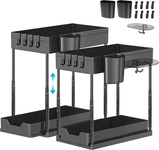 Organizzatore per sottocassa - Altezza regolabile con 8 ganci - Organizzatore per cucina e bagno