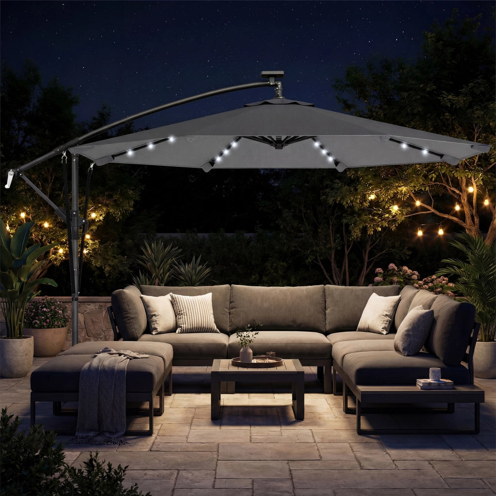 Parasole da Giardino con LED Solare ¨C zephmum ¨C Grigio ? 295cm