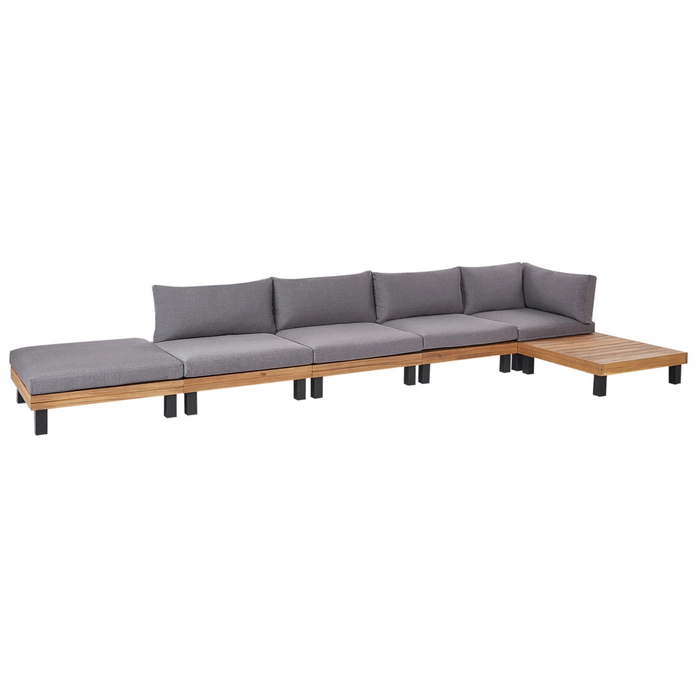 Set di divani angolari modulari da giardino Cuscini in poliestere grigio Struttura in legno di acacia certificata con tavolino da caffè