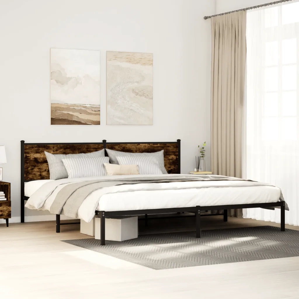 vidaXL Giroletto senza Materaso in Metallo Rovere Fumo 200x200 cm