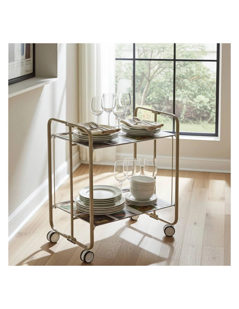 Carrello da cucina pieghevole sabbia con ruote BAUHAUS 2 ripiani