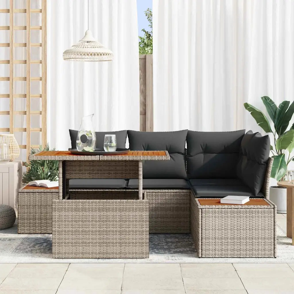 Set Divano da Giardino 5 pcs Grigio Poly Rattan 3358803