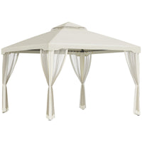 Gazebo da Giardino 2.95x2.95m in Metallo Doppio Tetto Zanzariera e Laterali Beige