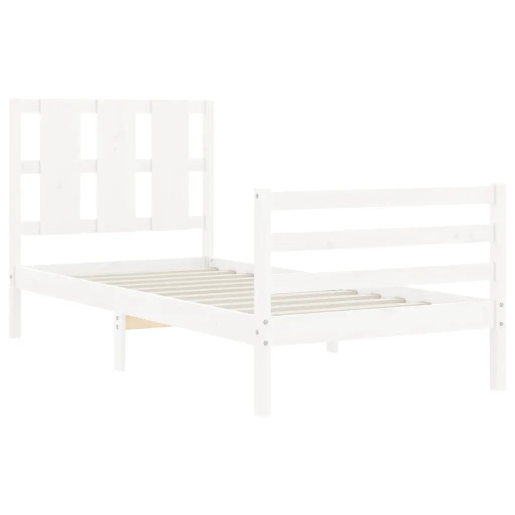 Giroletto con Testiera-Struttura Letto con testiera Bianco Single in Legno Massello 120244