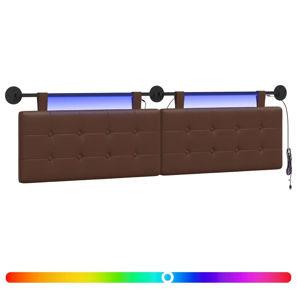 Testiera sospesa Con luce LED Marrone Similpelle