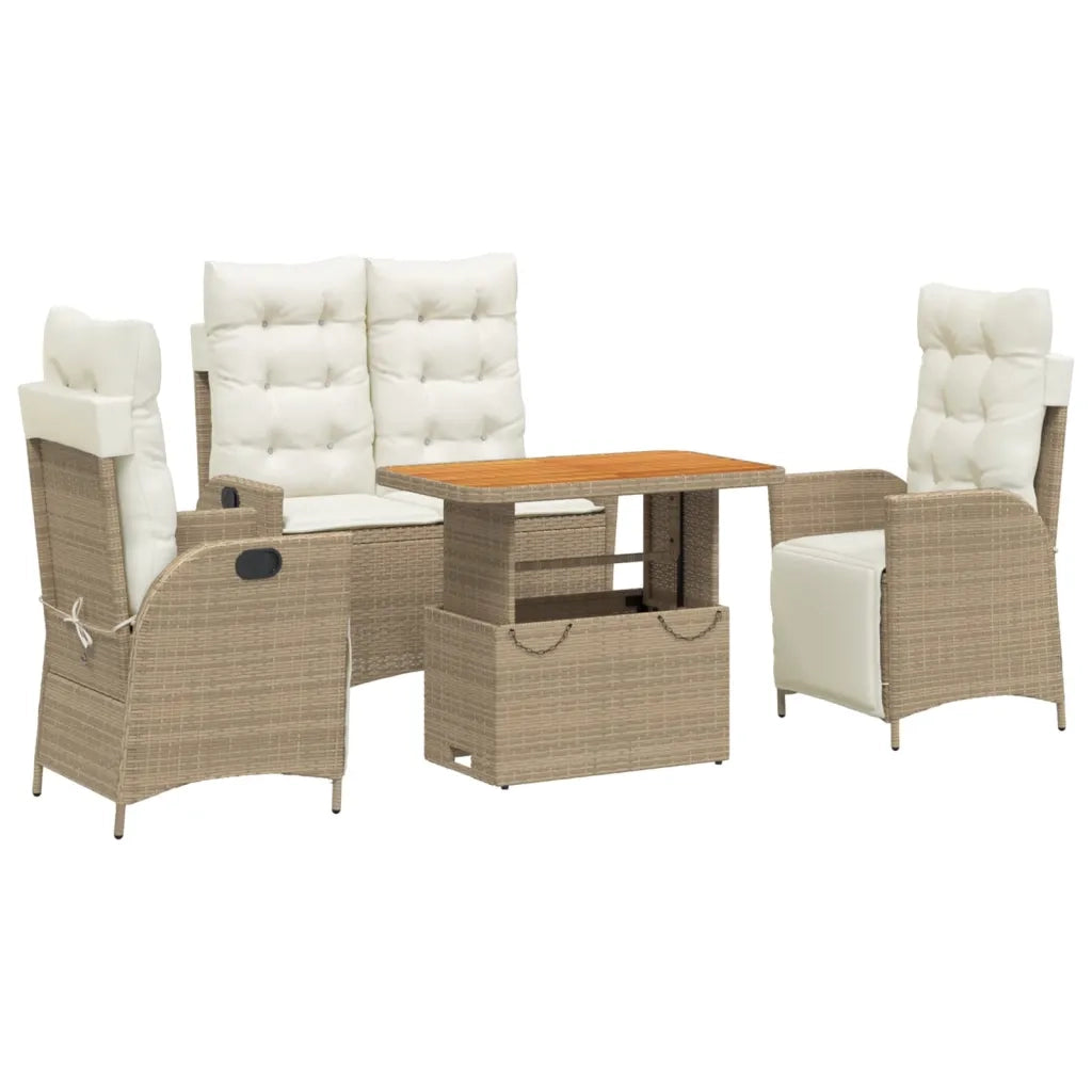 Set da Pranzo da Giardino 4 pz con Cuscini Beige in Polyrattan