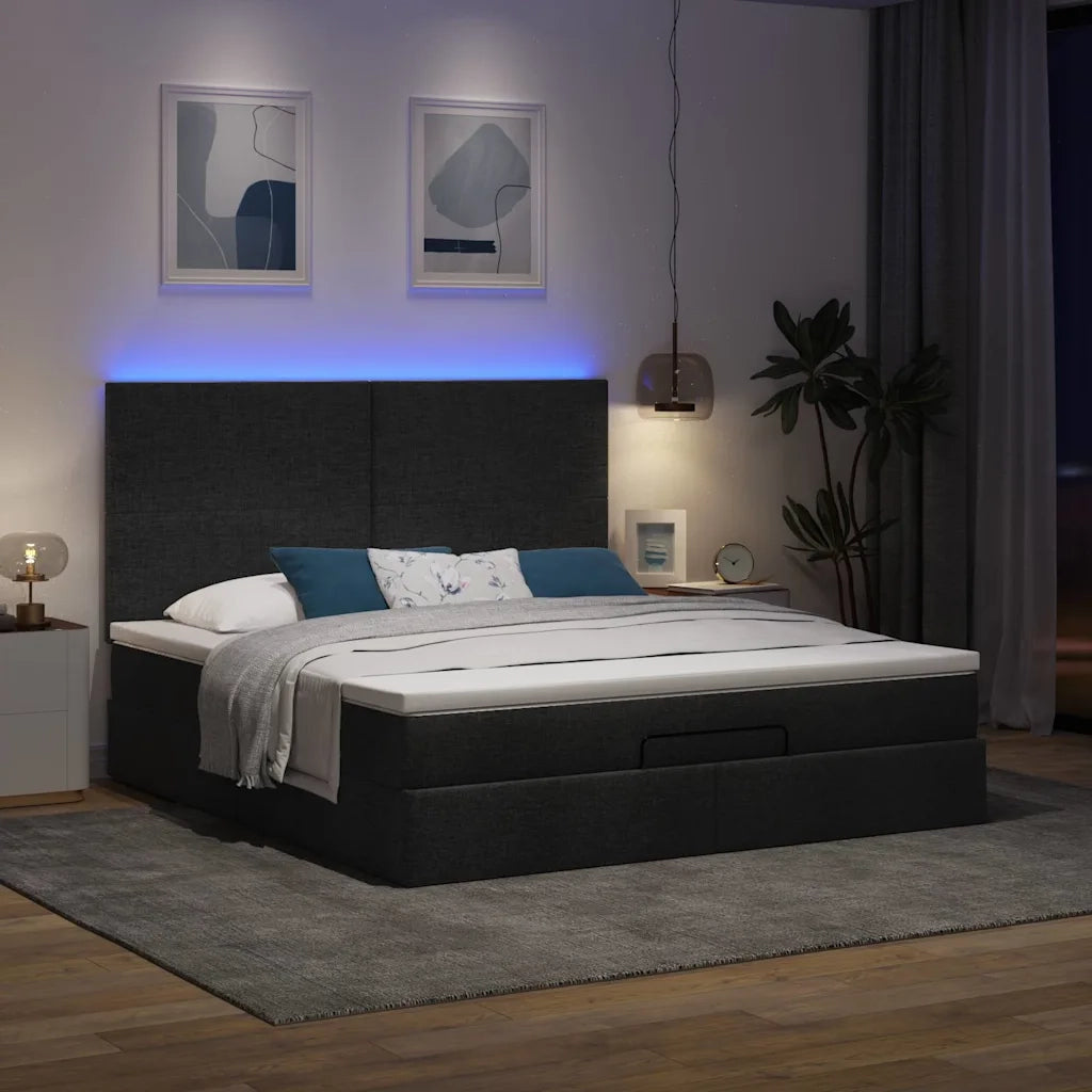 Struttura Letto Pouf con Materasso Nero 180x200 cm in Tessuto 3313943