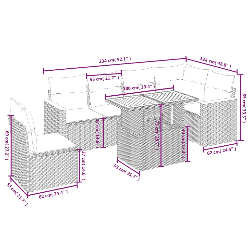 Set Divani da Giardino con Cuscini 7pz Nero Polyrattan 3273100