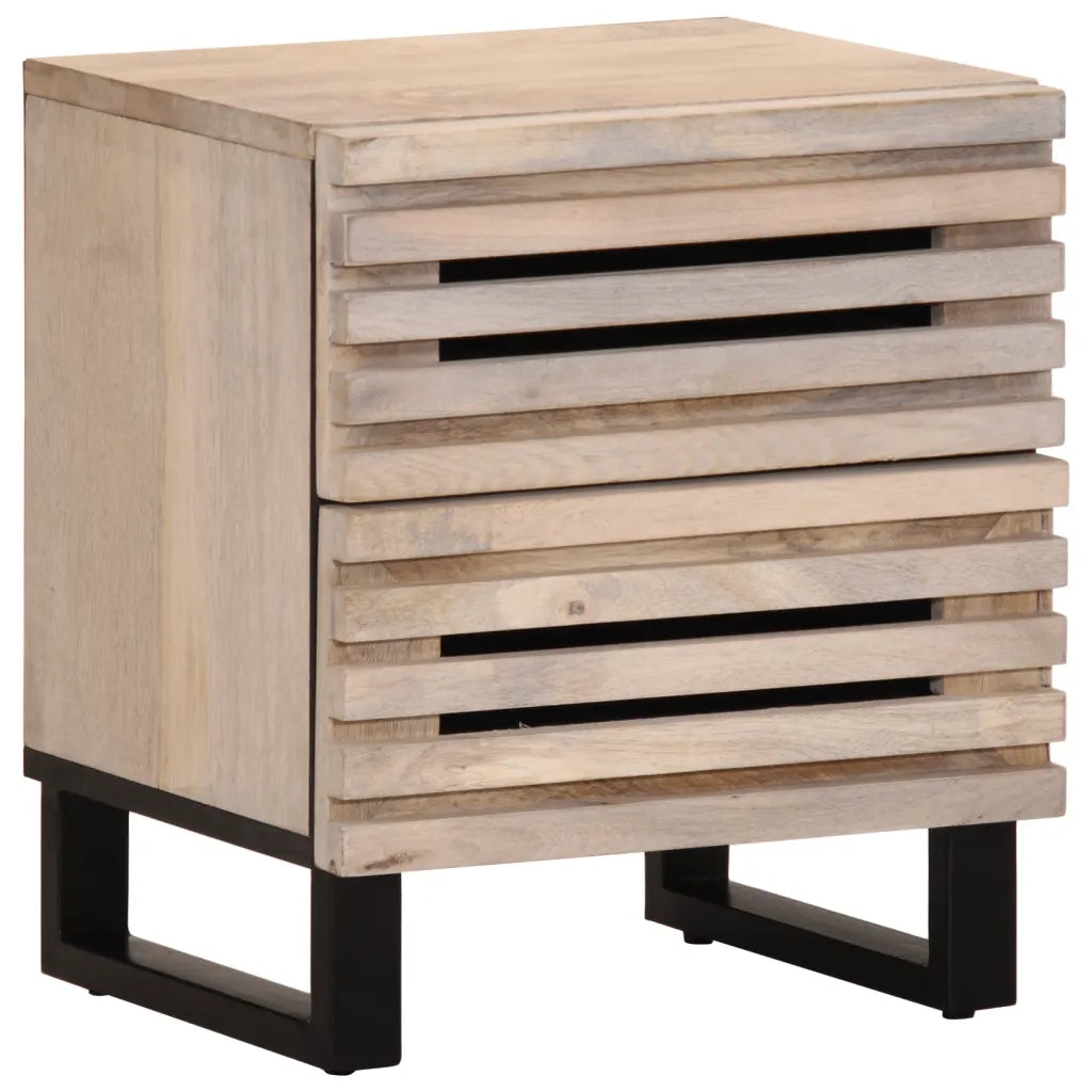 Set di 2 Comodini | Armadio da Notte | Mobiletto da notte 40x34x46 cm in Legno Massello di Mango Sbiancato