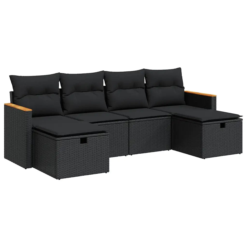vidaXL Set Divano da Giardino 6 pz con Cuscini Nero in Polyrattan