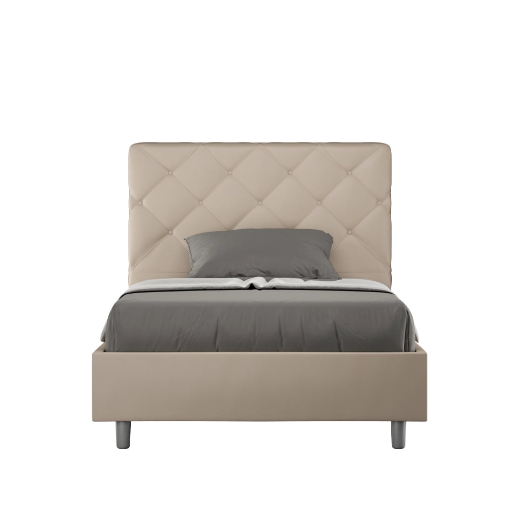 BS COM Letto una piazza e mezza con rete imbottito 130x210 similpelle tortora