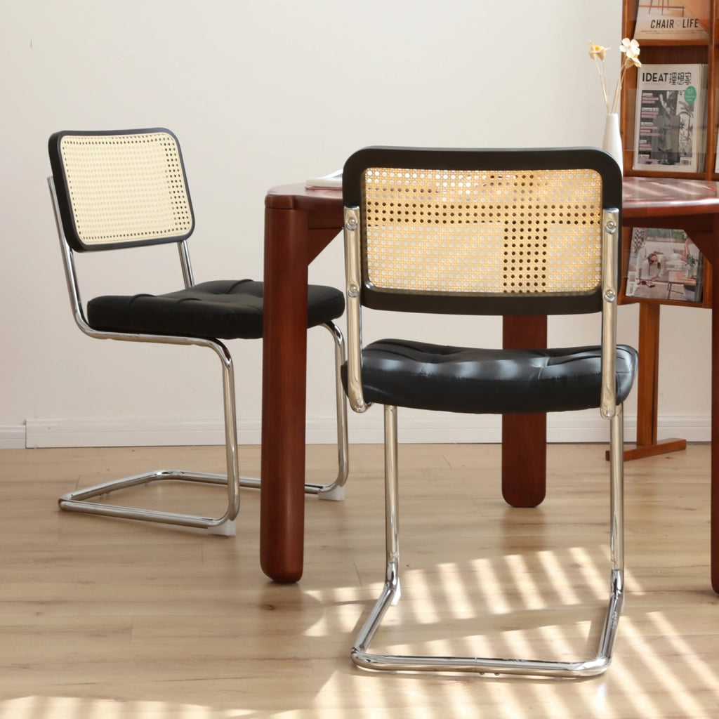 Sedia da pranzo set da 2 - Sedia in velluto e rattan con gambe cromate – Design Mid-Century Modern ispirato a Breuer – Sedia imbottita ideale per soggiorno, cucina e altri ambienti