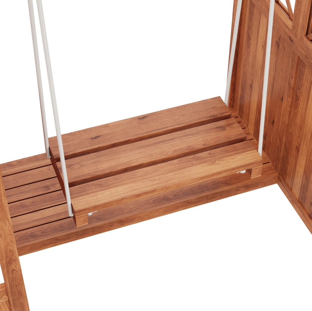 Fioriera con grigliato 163x142x70 cm con altalena e tettuccio parasole in legno marrone