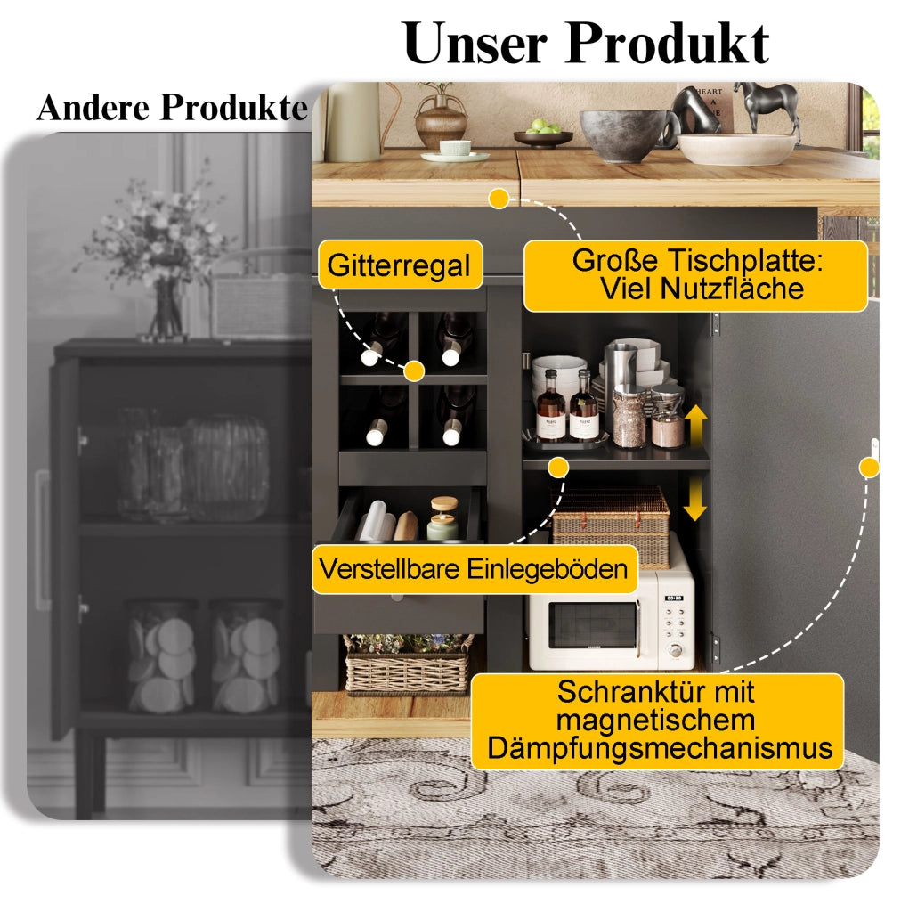 Tavolo da pranzo estensibile 110-140x80 cm con vani contenitore, nero e naturale