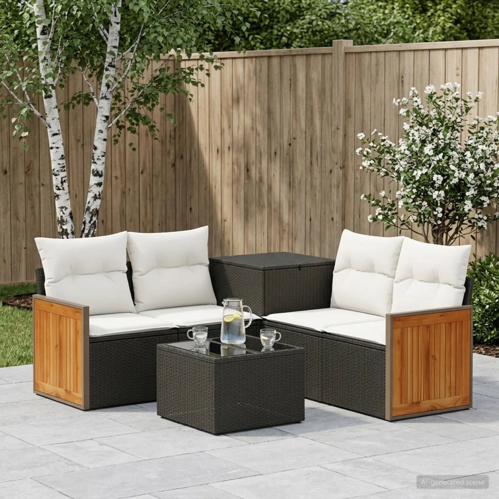 Set di divani 6 pz Nero e Bianco Crema 3447701