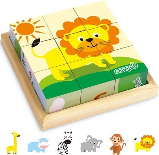 Cubo 3D 6-in-1 motivi animali - Puzzolo Montessori | Giocattolo educativo per bambini dai 1-4 anni