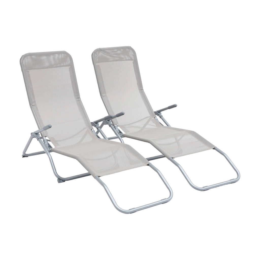 Set 2 lettini prendisole in textilene multiposizione, grigio bruno