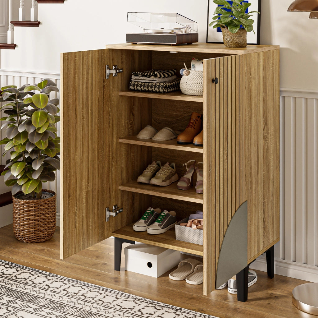 Scarpiere moderna in MDF e truciolare con ante; 60 x 32 x 94 cm; colore naturale