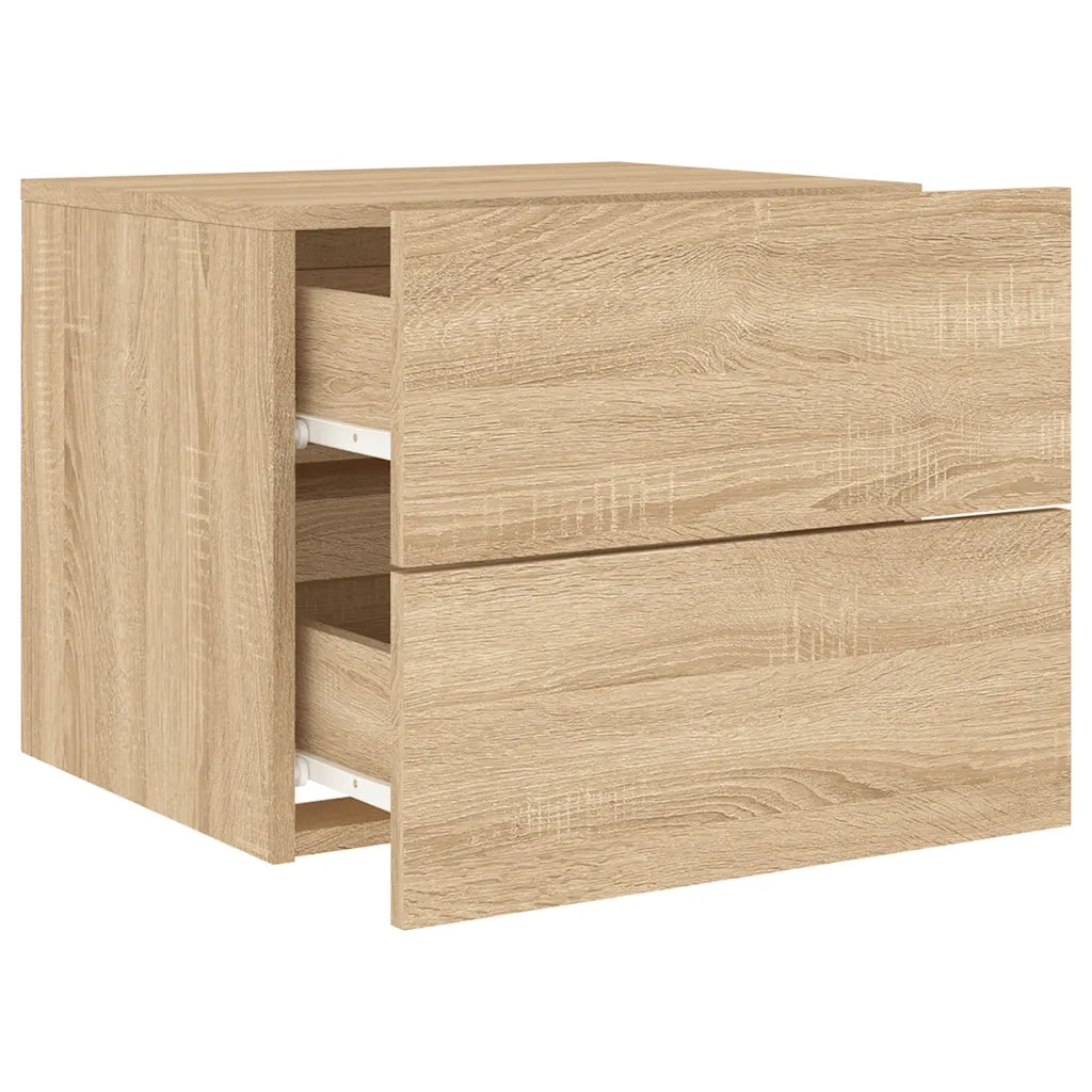Comodino | Armadio da Notte | Mobiletto da notte a Parete con luci LED Rovere Sonoma