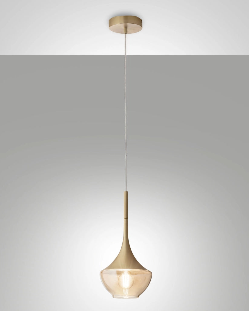 Lampada a Sospensione Apollo in Metallo e Vetro Soffiato Ottone - Design Moderno E27, Struttura Regolabile 2000mm, Ideale per Illuminazione Interni