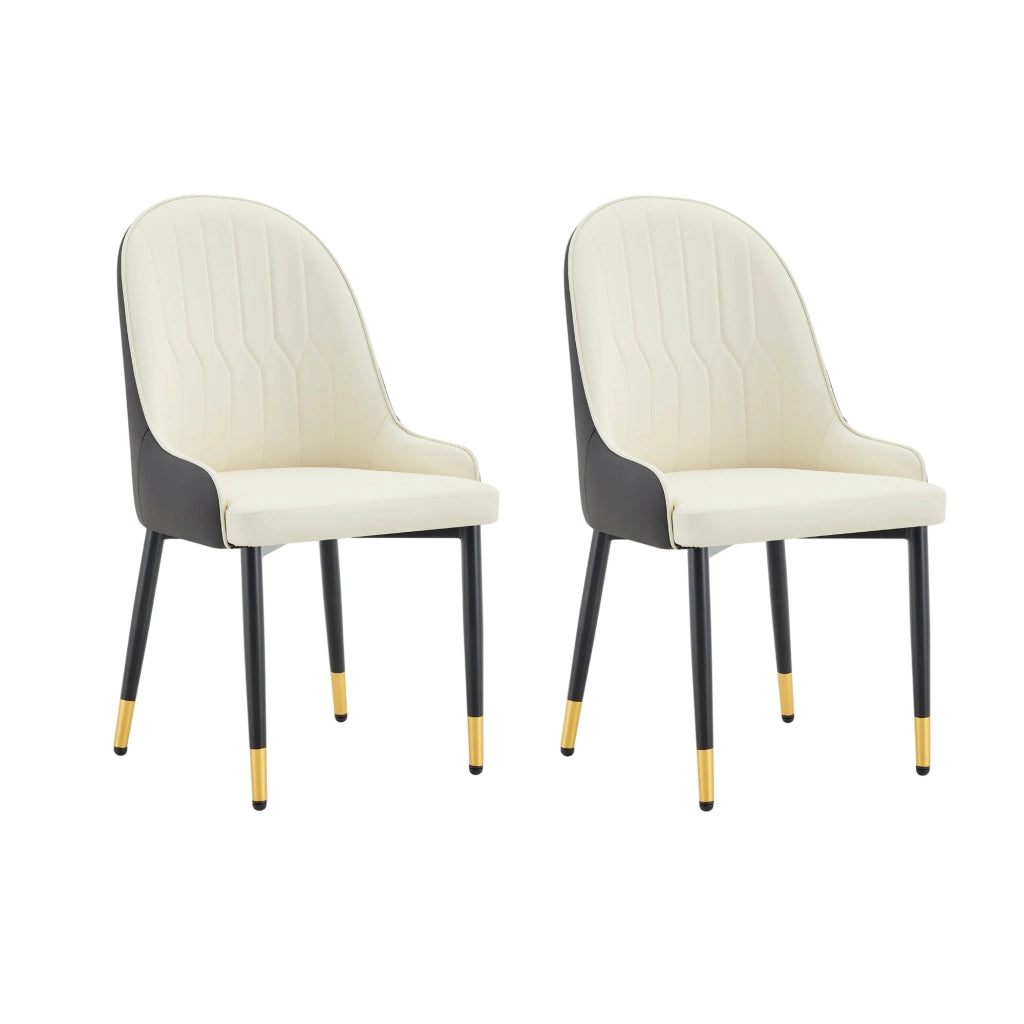 Set di 2 sedie da pranzo 91 cm con schienale a fulmine in PU e metallo grigio scuro e bianco nero