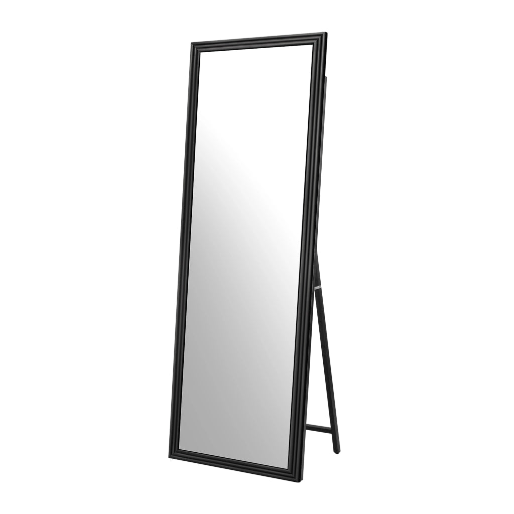 Specchio da terra rettangolare 160x50 cm con telaio in legno nero e base metallica regolabile