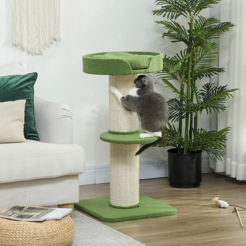 Albero tiragraffi per gatti con lettino e piattaforma ¨C zephmum ¨C 91cm lana verde