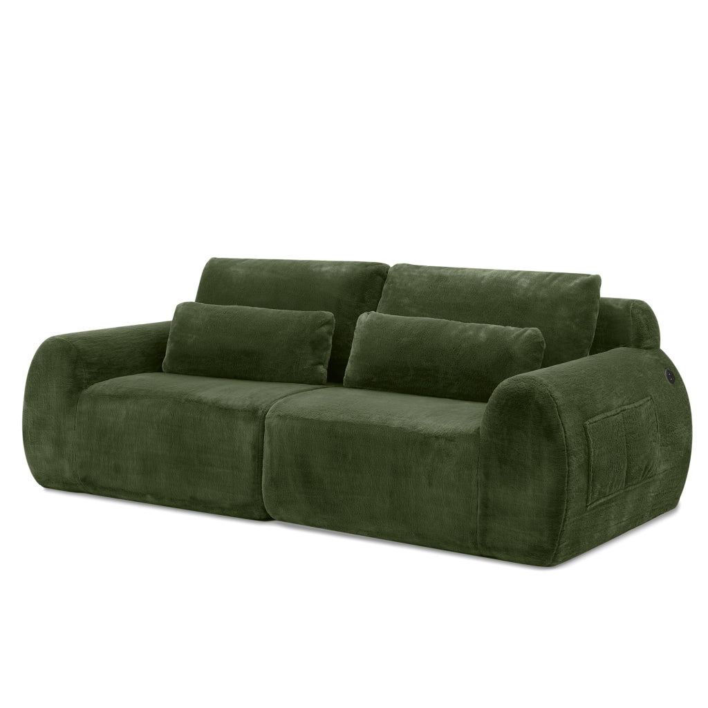 Divano 2 Posti in Ecopelliccia Morbida Verde con USB ¨C MINIMAL ¨C Velluto/Similpelle