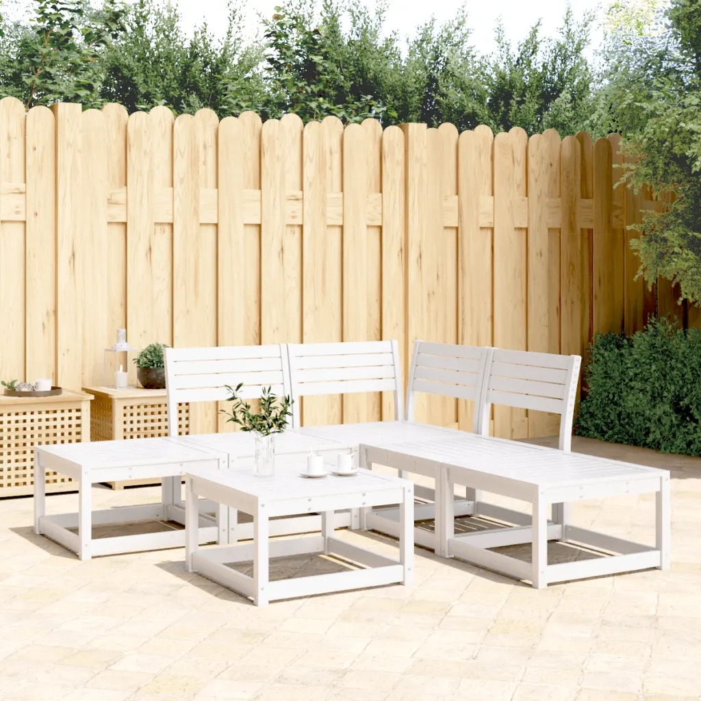 Set Salotto da Giardino 5 pz | Set di Mobili da Esterno Bianco in Legno Massello di Pino