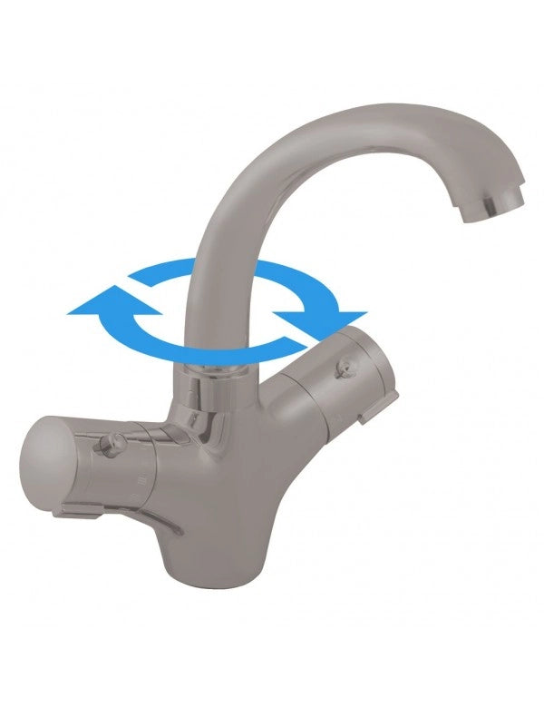 Miscelatore termostatico per lavabo in metallo lucido ottone grigio