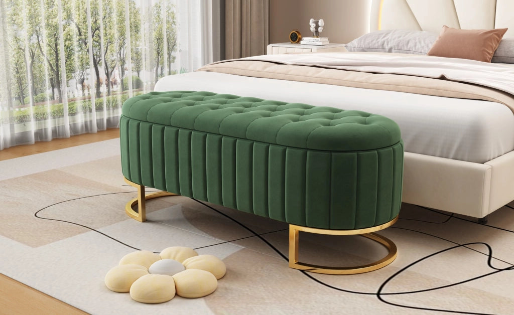 Panca contenitore 120x39，9x43 cm in velluto verde