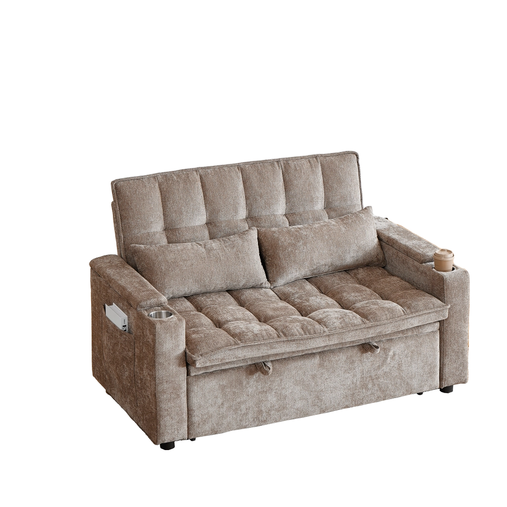 Divano letto 3 in 1 reclinabile in ciniglia marrone
