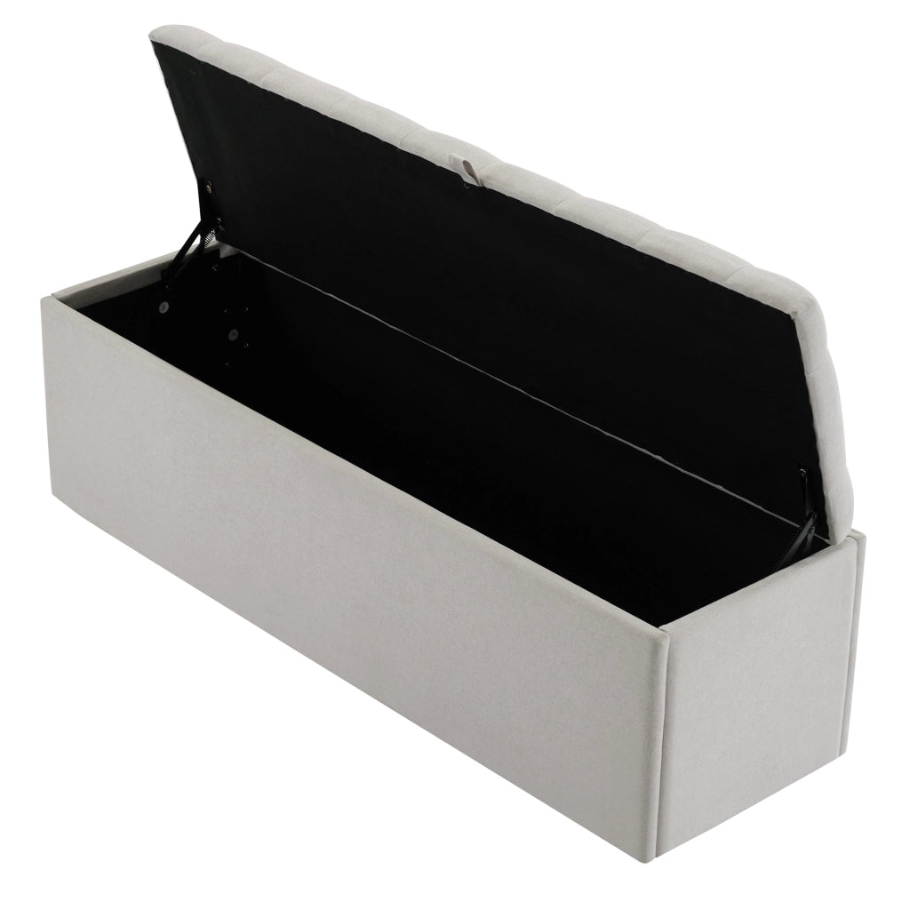 Panca contenitore ottomana in lino con vano per camera Grigio chiaro 141 × 41.5 × 47 cm