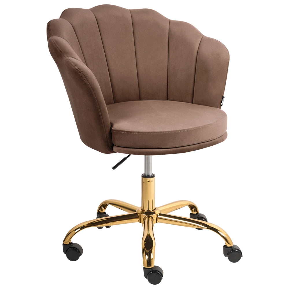 Sedia da ufficio in velluto di colore marrone con base girevole altezza regolabile elegante moderna