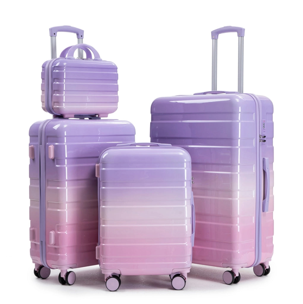 Set Valigie Rigide PC 4 Pezzi con Ruote Spinner 360°, Serratura a Combinazione e Beauty Case 14" Viola
