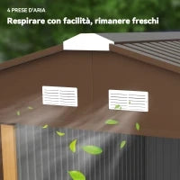 Casetta da Giardino con 2 Porte Scorrevoli e 4 Prese d'Aria in Acciaio, 340x386x200cm, Giallo