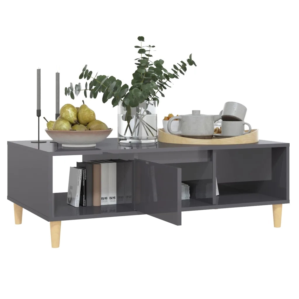 Tavolino Salotto Grigio Lucido 103,5x60x35cm Legno Multistrato 806021