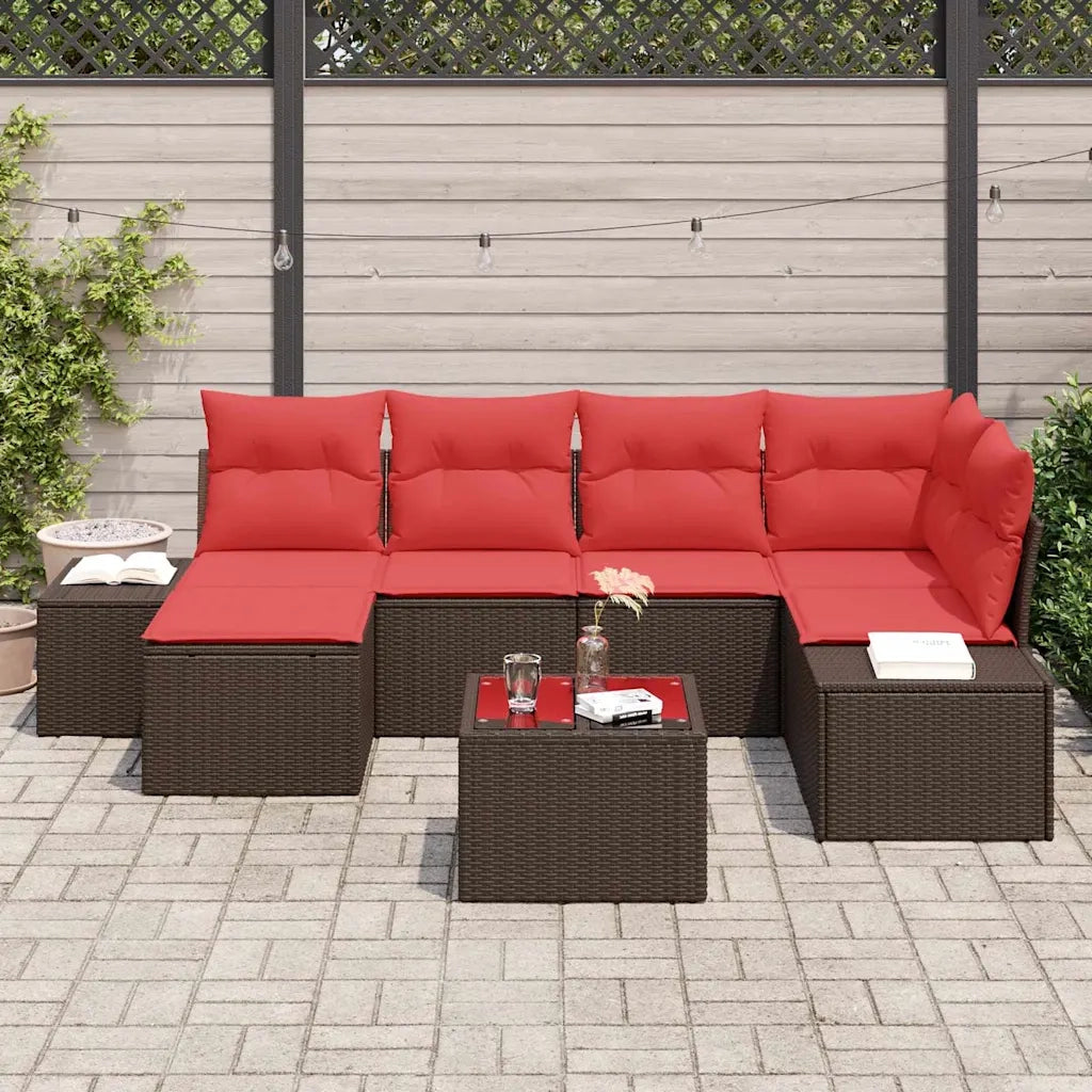 Set Divano da Giardino con cuscino 7 pcs Marrone polyrattan